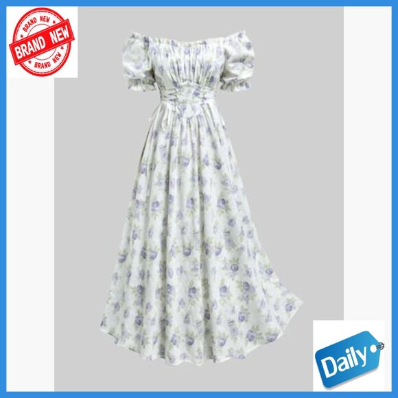Plus Size Midi Dress with Square Neck Ruffles Floral Print Cottagecore Summer - Picture 3 of 6